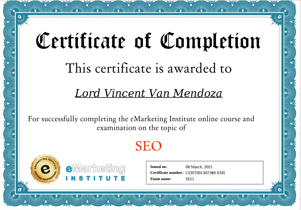 SEO Cert by eMarketing Institute